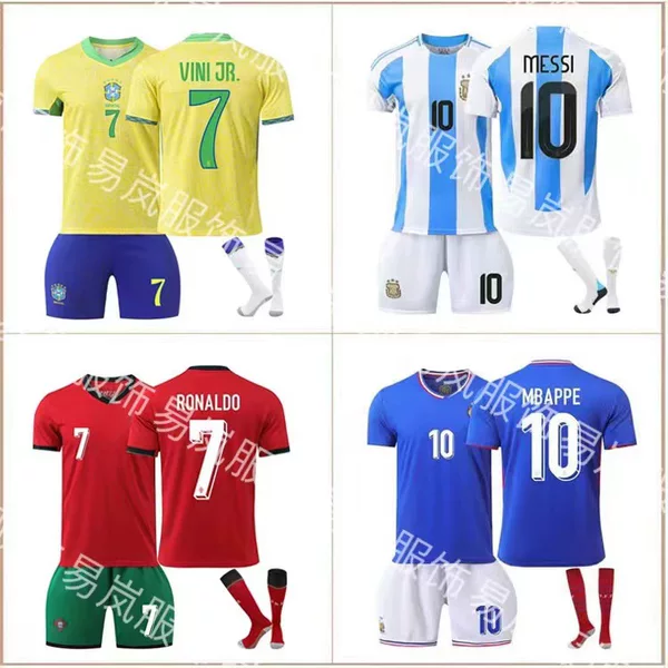 Wholesale Portugal No. 7 Ronaldo Brazil No. 10 Neymar France No. 10 Mbappe Argentina jersey football suit