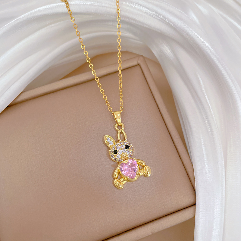 Luxurious Long Eared Rabbit Necklace And Earring Set Titanium_voghion.com