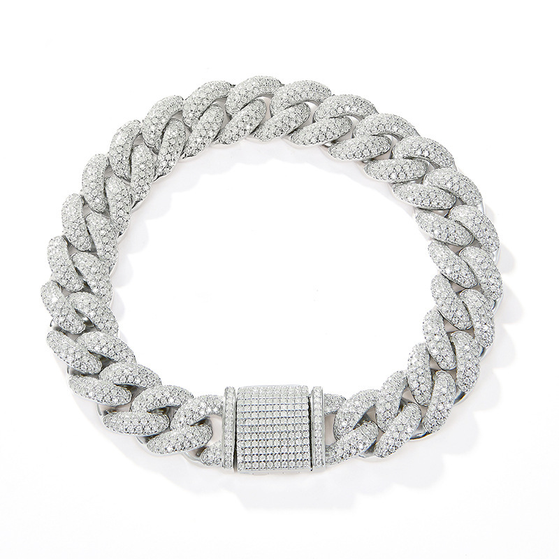Cross-Border European and American Hot-Selling 12mm Bubble Chain Micro-Paved Cuban Bracelet with Micro-Paved Moissanite Hip-Hop Accessories