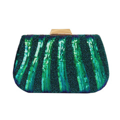 新款條紋珠片晚宴包時尚亮片手拿包跨境禮服晚裝包鐵盒Clutch bag