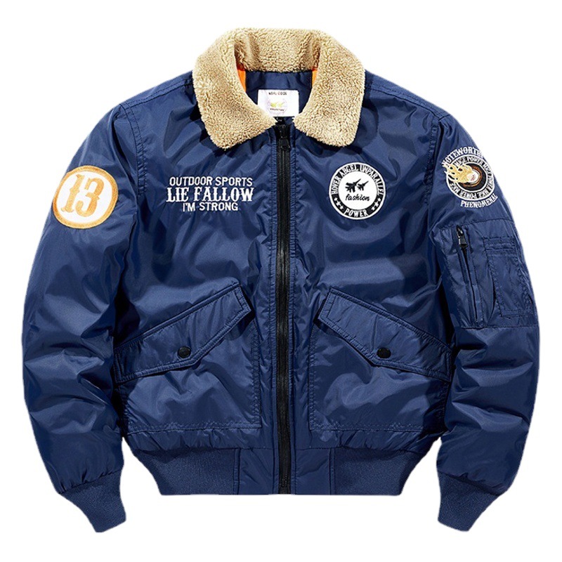 Comercio exterior transfronterizo invierno nuevos hombres ropa acolchada de algodón suelto casual forrado de lana engrosada Cuello de piel abrigo de algodón acolchado abrigo de piloto de los hombres