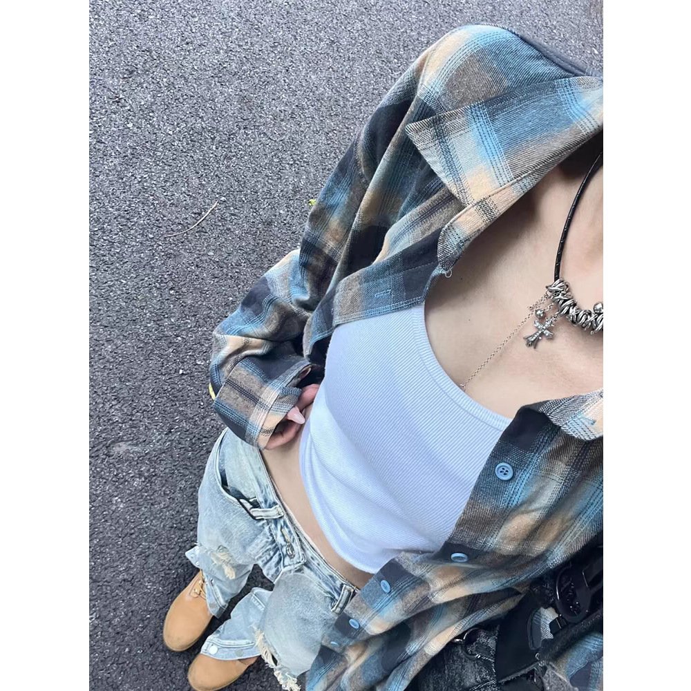 CS006橘蓝色刺绣小标衬衫-橘蓝色