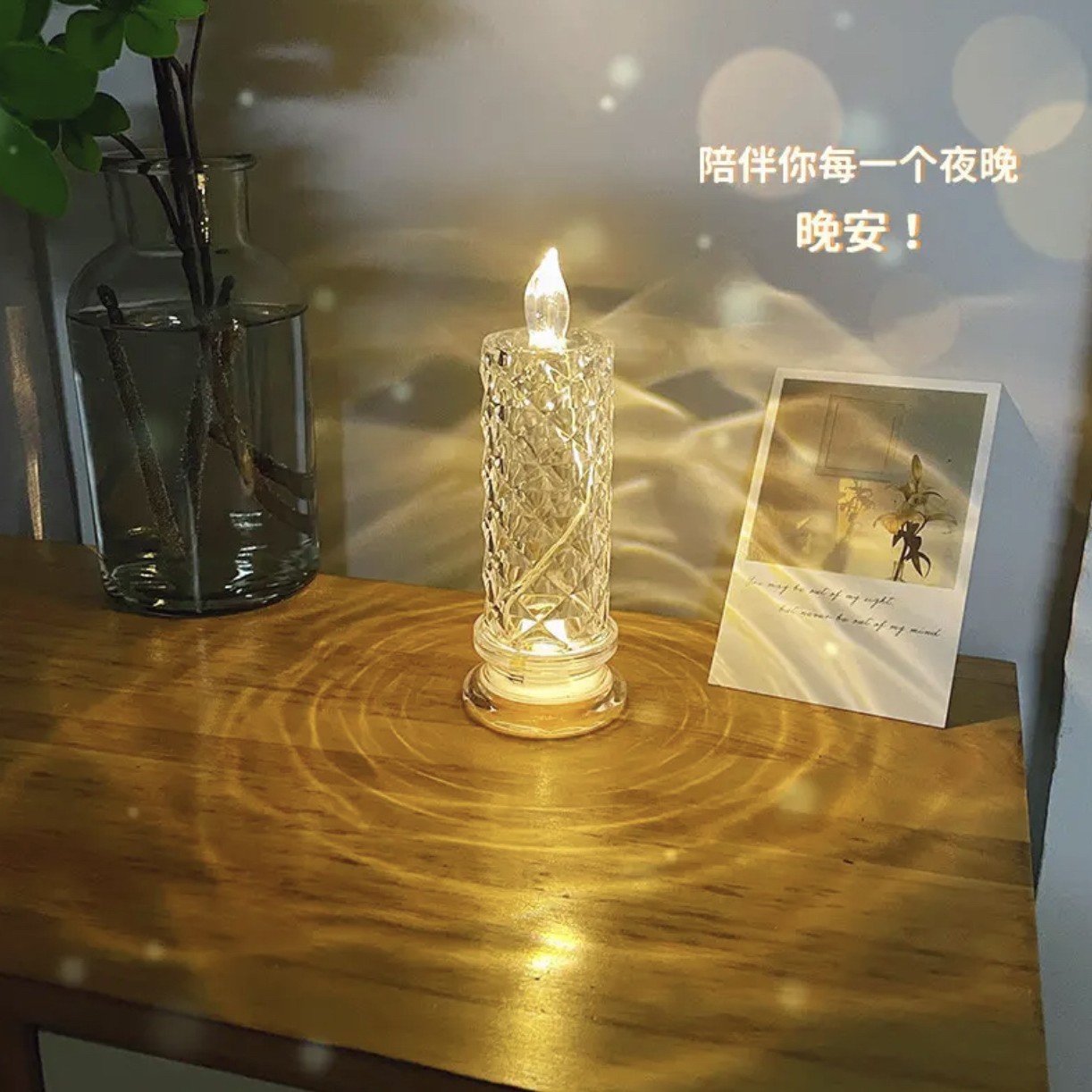 Directo de fábrica Rosa patrón plástico LED vela electrónica luz cumpleaños boda lámpara cristal lugar diseño props