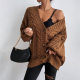 European and American Cross-border Trade V-neck Sweater Women's Retro Fashion Loose Twist Lantern Sleeve Cardigan Knitted Jacket