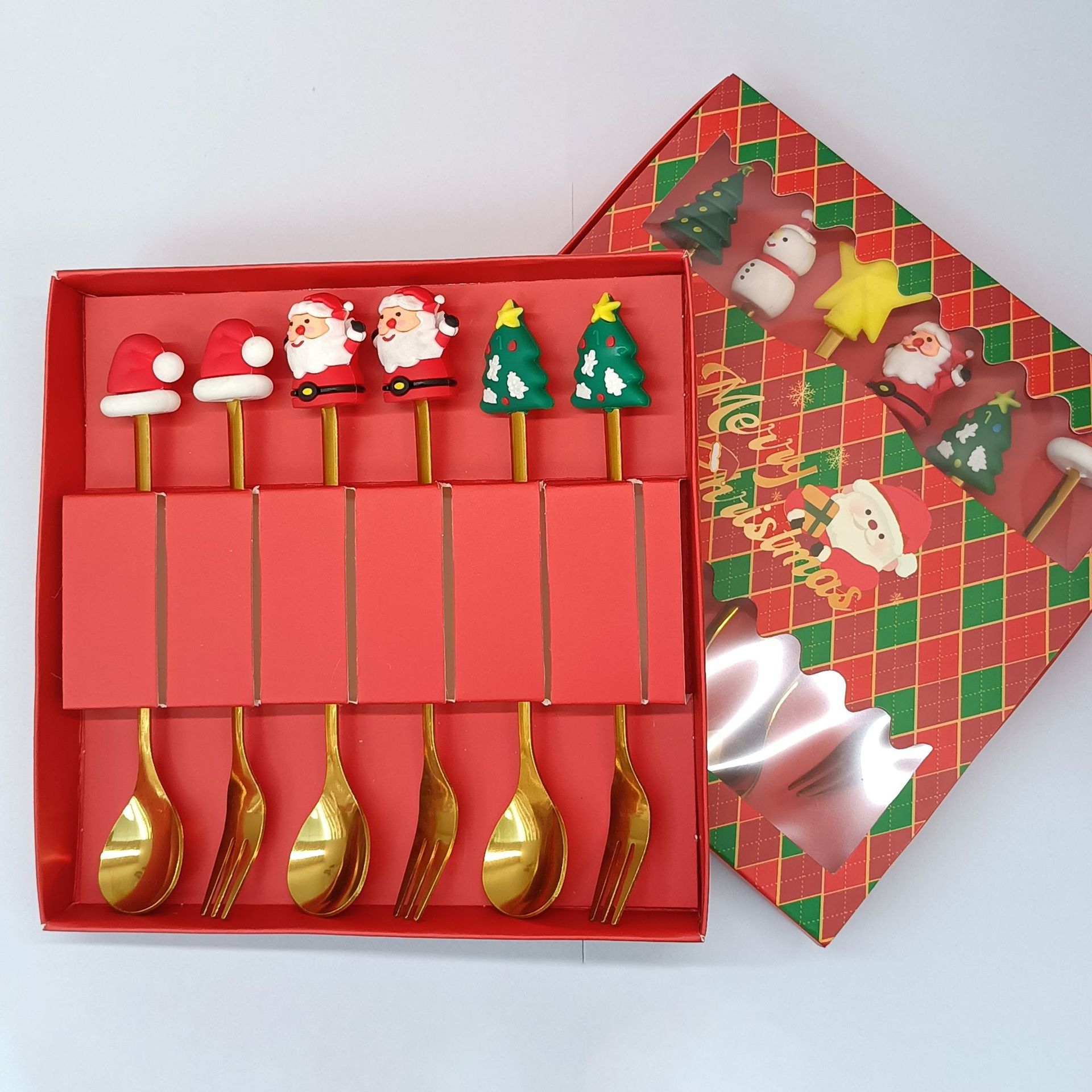 Cuchara transfronteriza de acero inoxidable Santa Claus árbol cuchara de café postre tenedor de fruta muñeca cuchara tenedor vajilla juego de regalo image 16