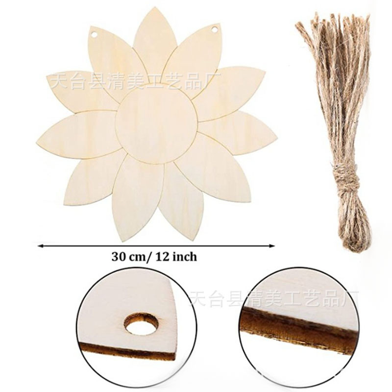 2 piezas de madera sin pulir colgante de girasol decoración sin pintar decoración del hogar de primavera y verano, 30,48 cm