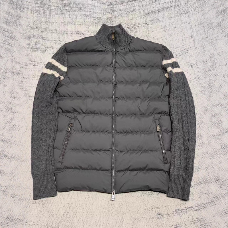 2025 New Knitted Patchwork down Jacket Men's White Goose down Short Stretch Cardigan Sweater Stand Collar Autumn Jacket