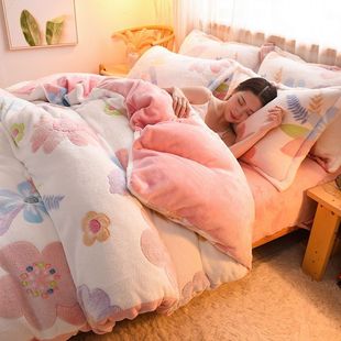 Double-sided Coral Fleece Quilt Cover Single Piece Winter Thickened Falai Flannel Quilt Cover fleece-lined 1.5 m Student Shan Enshun