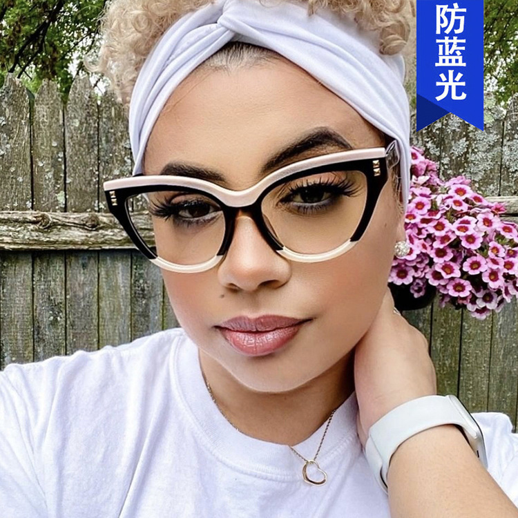 Cat-Eye Rivet Black and White Panda Plain Glasses 2022 New European and American Glasses Frame Anti-Blue Light Ins Glasses Frame Retro