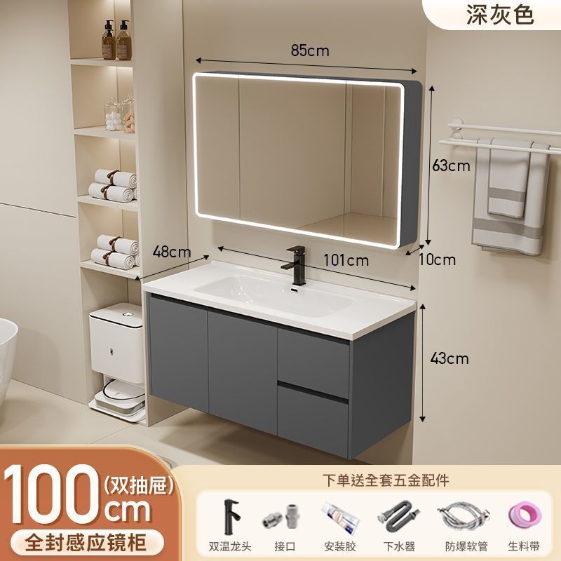 Gabinete de baño de aluminio inteligente espacial grueso combinación lavabo lavabo en cerámica lavabo fábrica de inodoro al por mayor