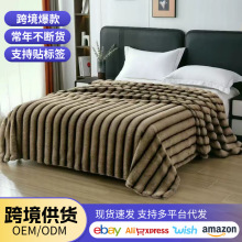 跨境背印獭兔毛盖毯加厚保暖美拉德双面兔绒婴儿绒单双人毛毯被套