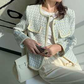 2024年新款法式小香粗花呢外套春秋季女士短款毛呢外套百搭洋气