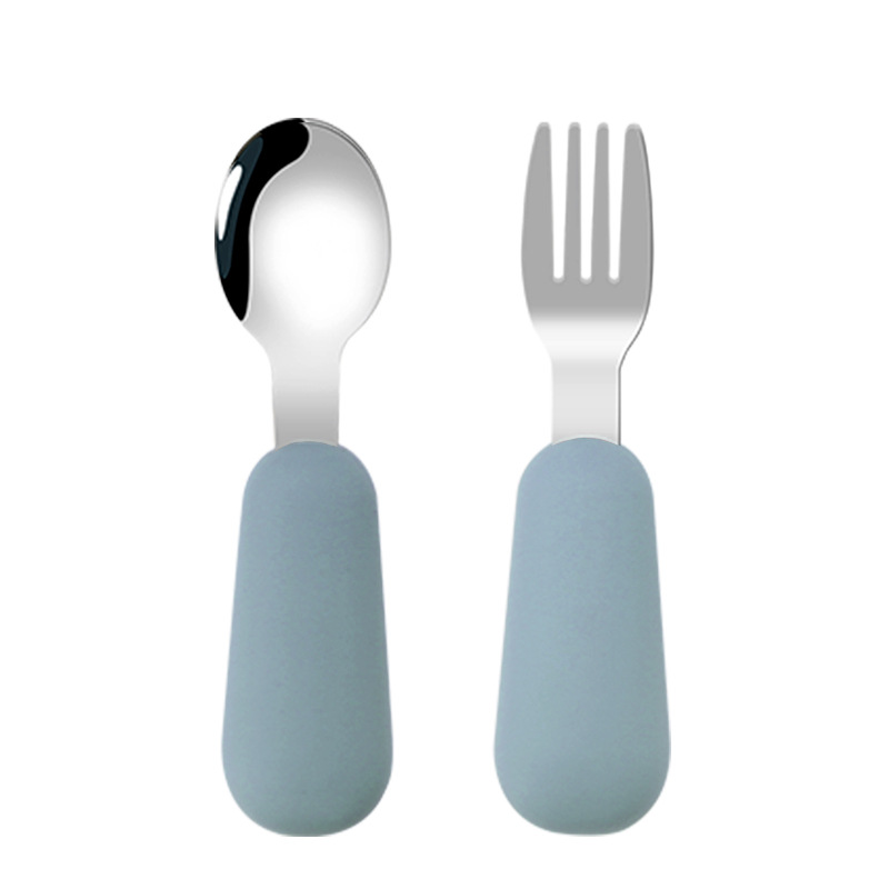 Cuchara de tenedor para niños traje de bebé tenedor cuchara mango corto 316 cuchara de tenedor de silicona de acero inoxidable cuchara de tenedor de suplemento alimenticio para bebés