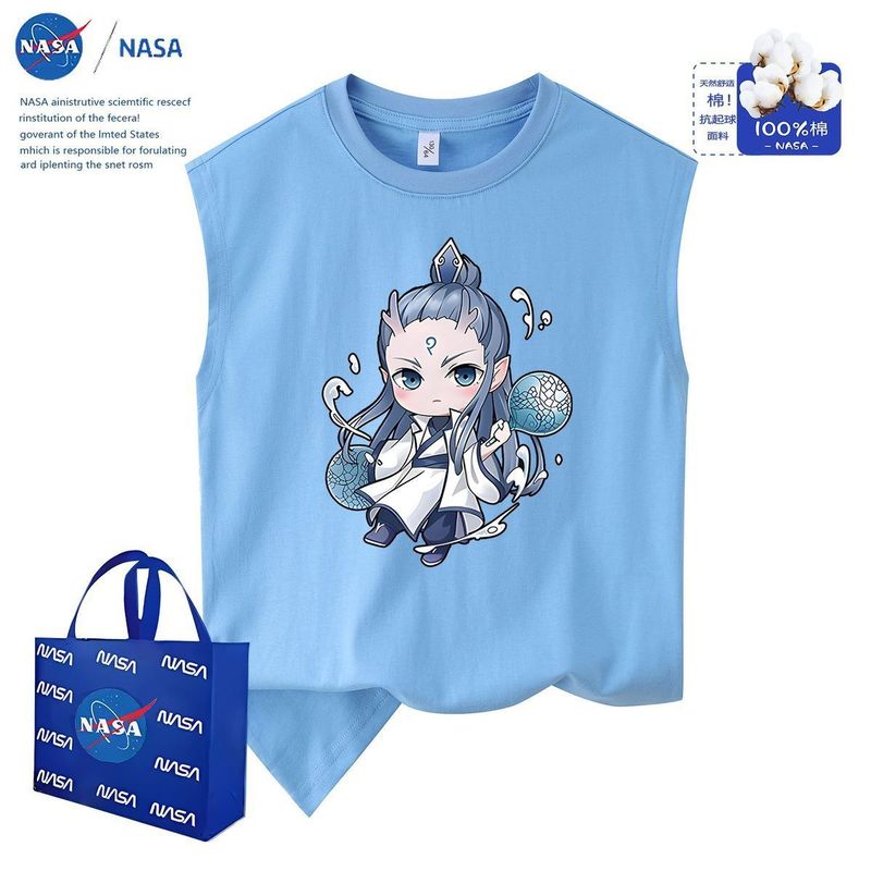 NASA 共同ブランド Ao Bing 子供用ベスト ノースリーブ Tシャツ 2025 夏新作 ハンサム ファッション アウター チョッキ トップ|undefined