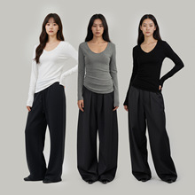 teeshe女装韩系25甜辣低领修身秋季正肩打底衫女内搭穿搭长袖t恤