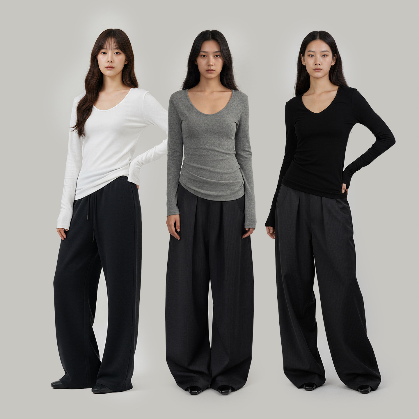 teeshe女装韩系25甜辣低领修身秋季正肩打底衫女内搭穿搭长袖t恤