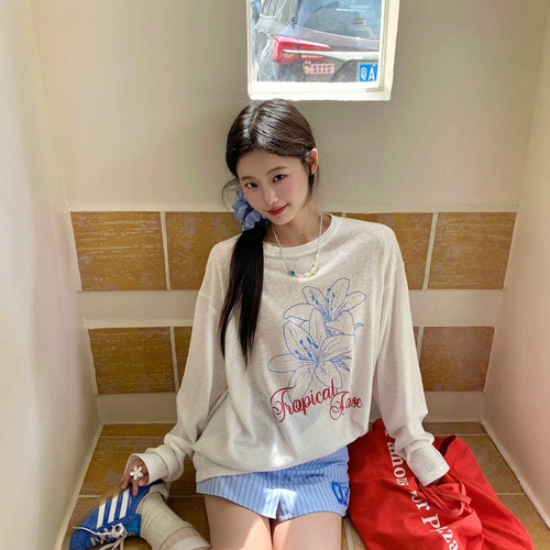 2025 Summer Printed Lightweight Breathable Sun Protective Long-Sleeve Shirt Loose Casual Sweet and Spicy Blouse for Women