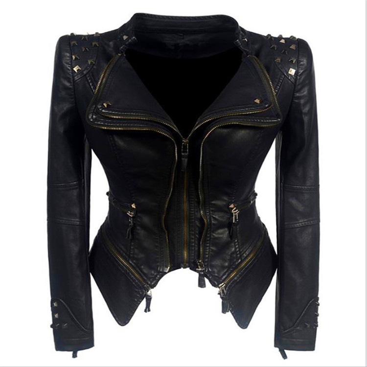 Factory Direct Sale Swallowtail Slim Waist Pu Versatile Jacket Motorcycle Jacket Multi-Color Rivet Leather Jacket Dropshipping Factory Direct Sale Swallowtail Slim Waist Pu Versatile Jacket Motorcycle Jacket Multi-Color Rivet Leather Jacket Dropshipping