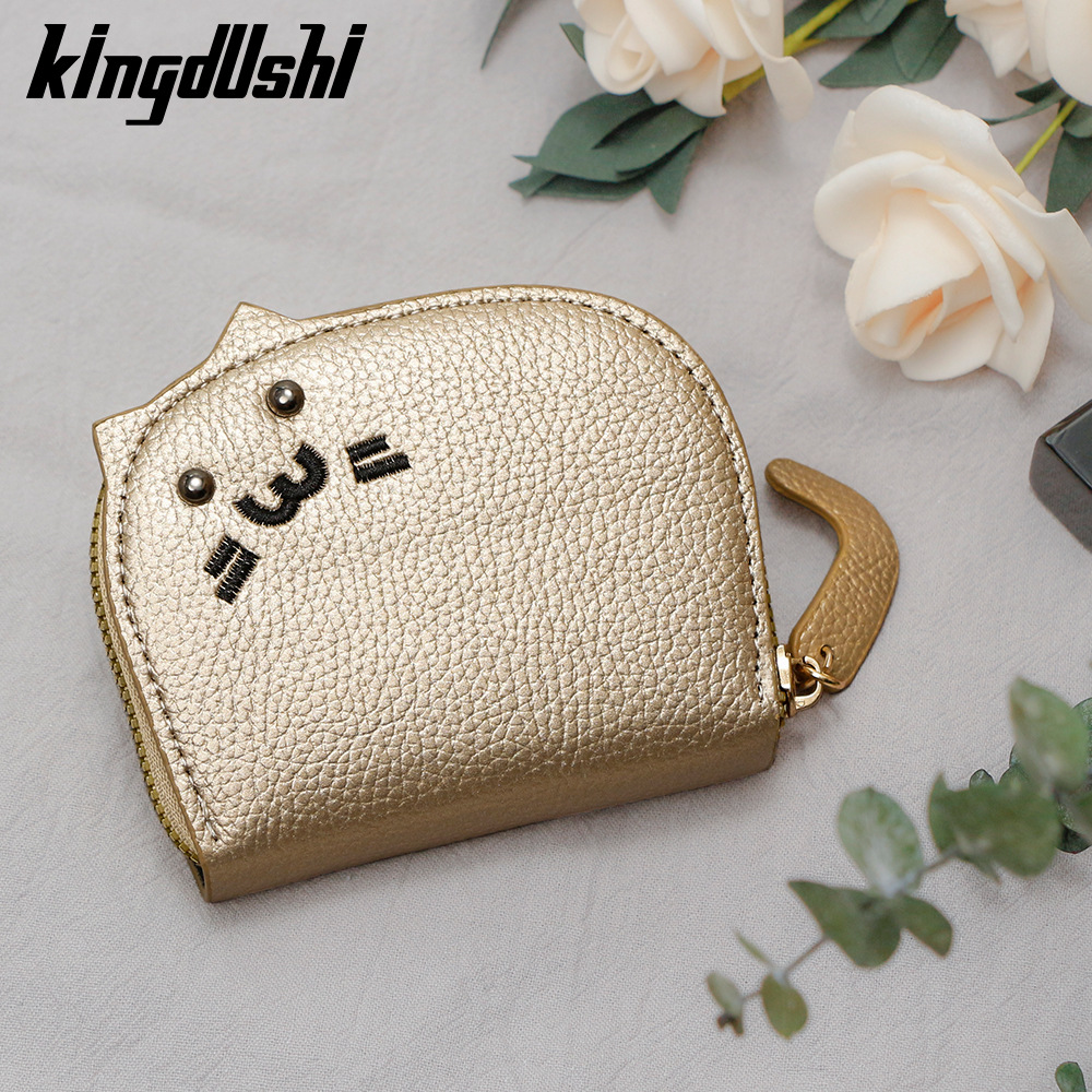 Nueva bolsa de tarjetas de cambio de dama adorable mini red pu litchi dibujos animados gatos bordados multi-tarjeta bolsa de órgano