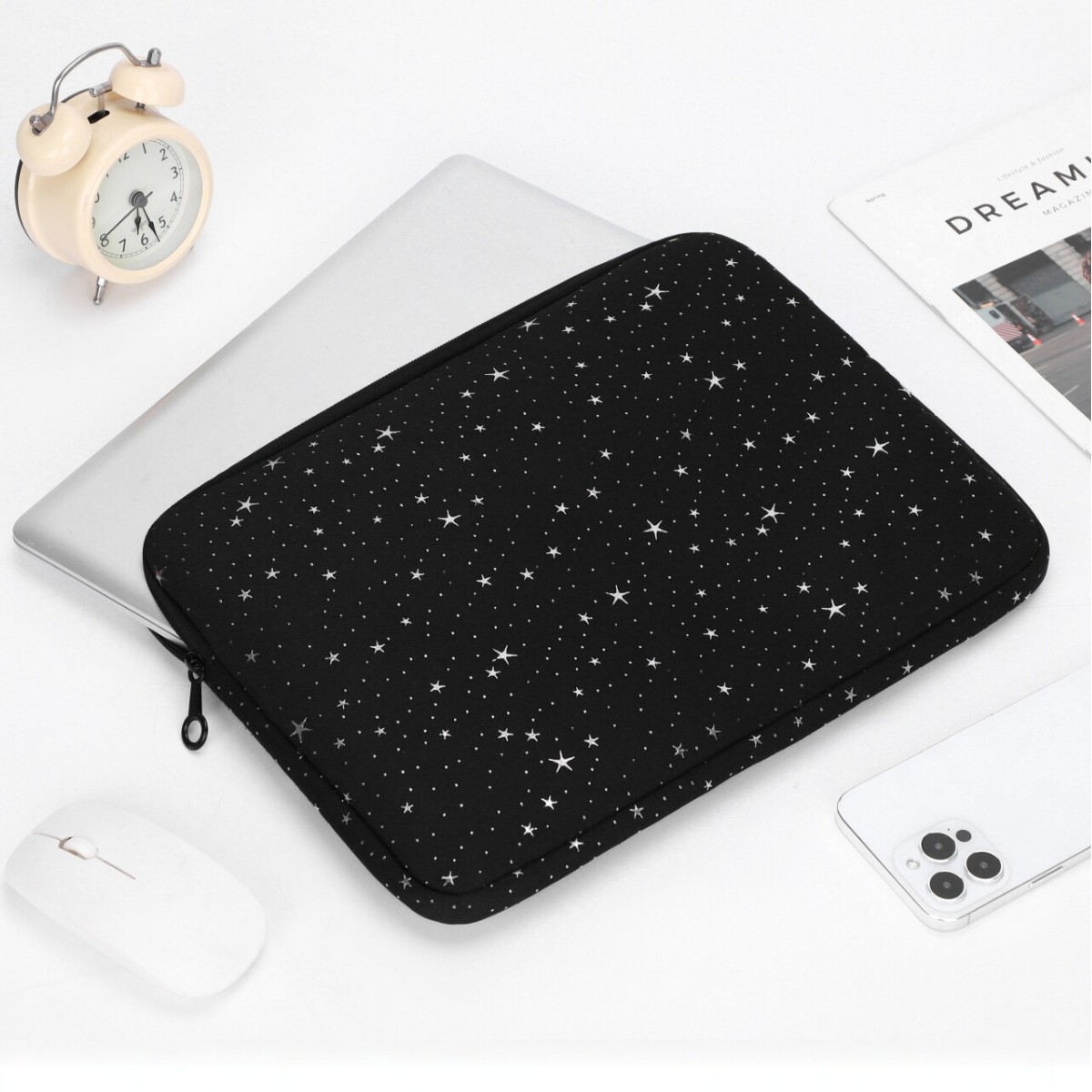 Star-patterned minimalist laptop bag 13inch tablet sleeve bag for women, Korean ins style, lightweight and shockproof storage bag
