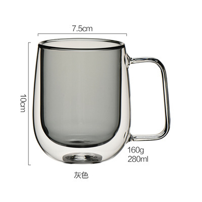 Taza de té de café para el hogar de doble capa de vidrio de color con mango Taza de leche de vidrio creativo
