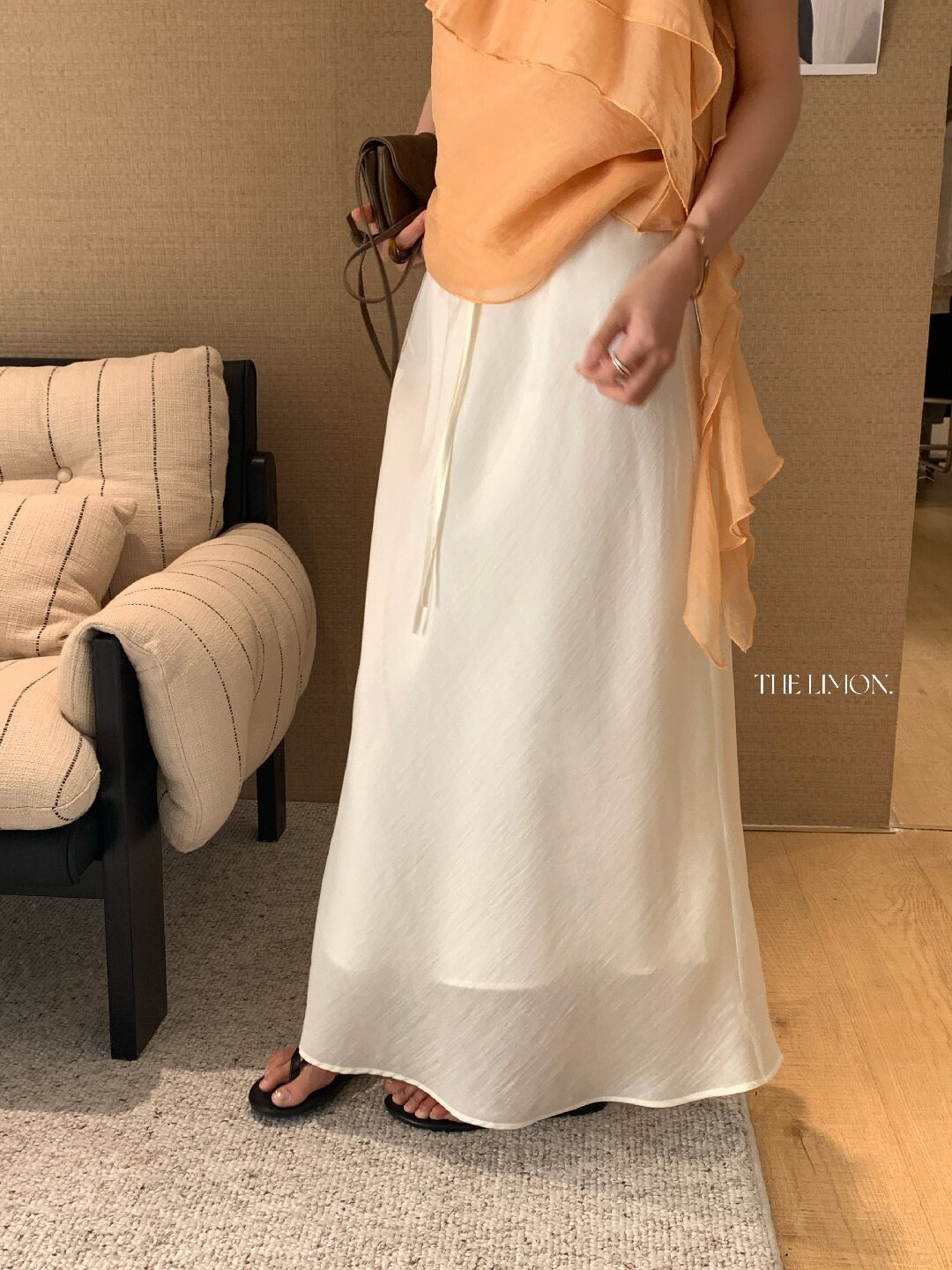 Chân váy chữ A nữ dài mắt cá buộc dây phong cách thư giãn — màu đen, Màu cà phê, xanh lá cây, màu mơ chi tiết 21