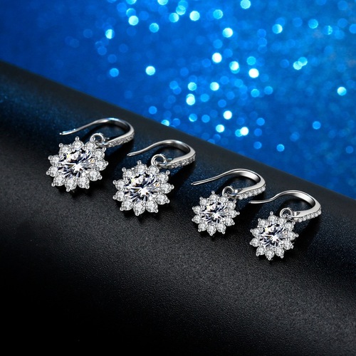 925 Pure Silver Earrings with Hoop Hook, 1 Carat Empty Claw Setting, Topaz Sunflower Earrings for Women, Chic and Elegant, Manufacturer