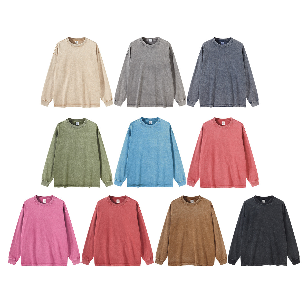Camiseta de Manga Larga para Hombre BE, Estilo Americano 2025, Marca Moderna, Algodón Lavado Vintage, 260G, Camiseta Juvenil para Hombre