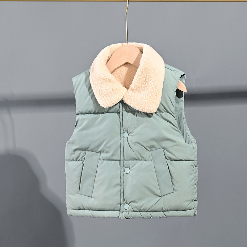 Chaleco de algodón para niños otoño y invierno grueso chaleco de cachemira para niñas hombro chaleco de color sólido chaleco casual para niños