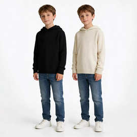 Kids' Sweater现货2025欧美秋冬男童针织衫纯色宽松连帽套头毛衣