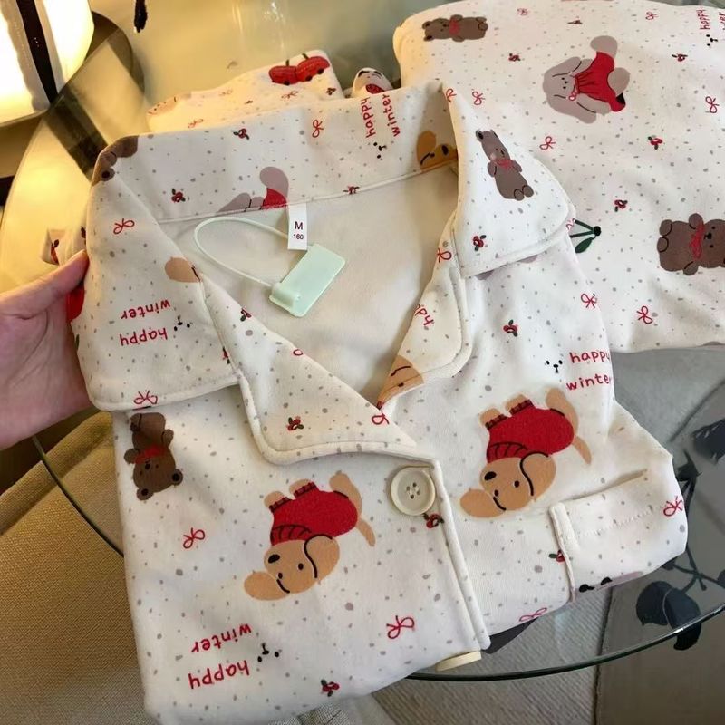 新款波点睡衣女秋冬季保暖德绒两件套韩版甜美公主风可外穿家居服|undefined