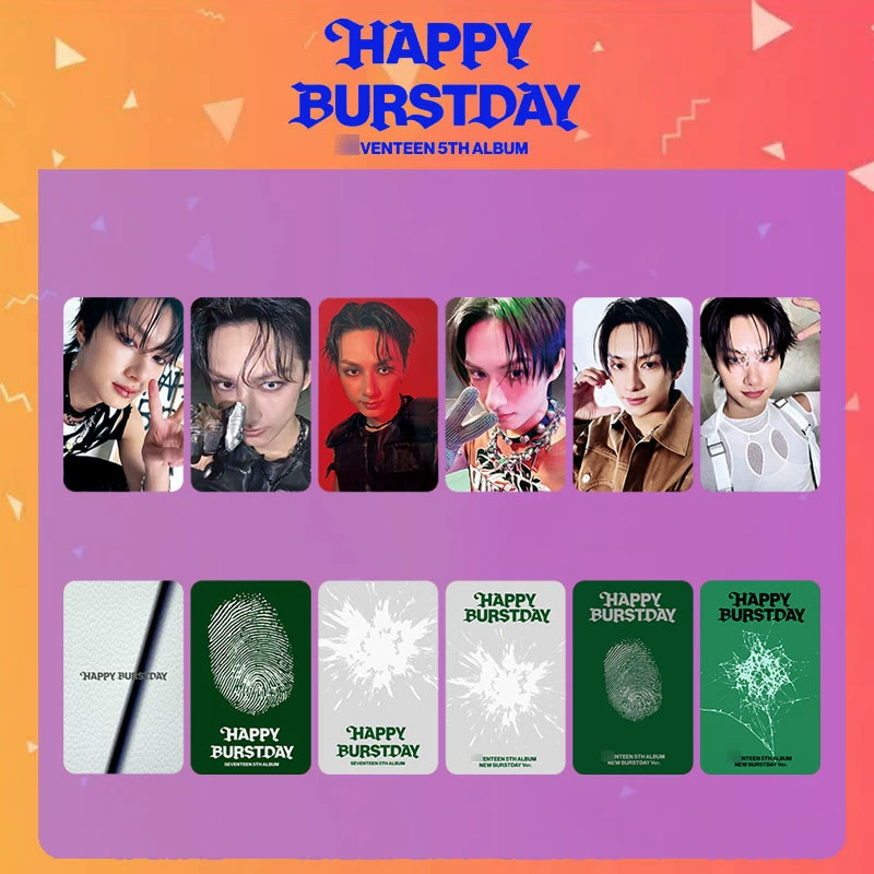 Набор фотокарточек SEVENTEEN HAPPY BURSTDAY, 54×85 мм, 6 шт., двусторонняя ламинация, бумага 300 г