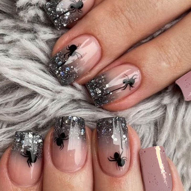 Halloween Chinese Square Armor Shiny Spider Halloween Element False Nail Removable Finished Wear Armor Holiday Nail Art Halloween Chinese Square Armor Shiny Spider Halloween Element False Nail Removable Finished Wear Armor Holiday Nail Art