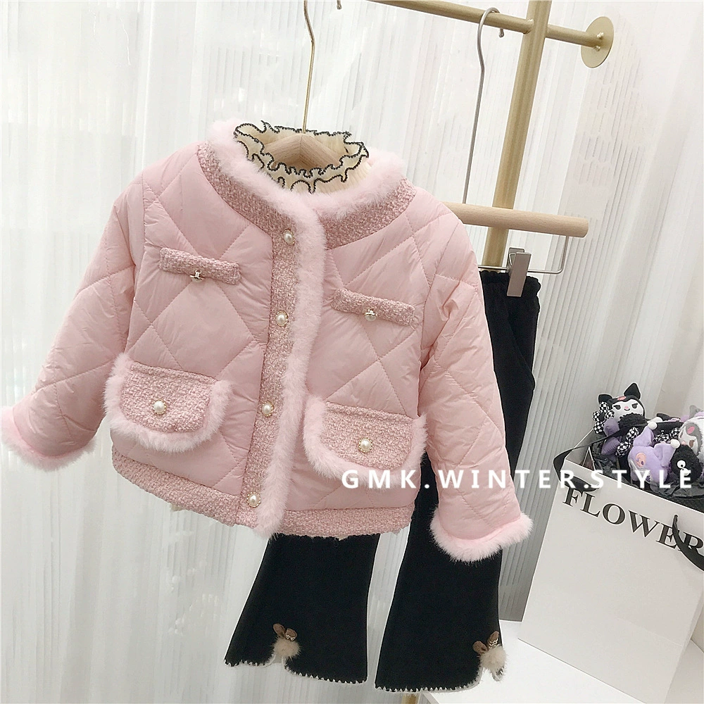 Стеганая флисовая демисезонная короткая детская модная пуховая куртка, городской стиль, стиль Шанель, детская одежда
