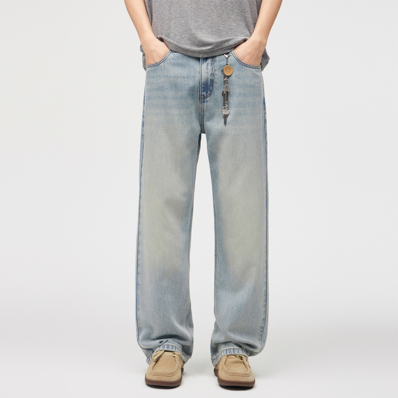 Spring and Summer Light Blue Men's Jeans 2026 Versatile Loose Straight-Leg Trendy High-End Casual Washed Long Pants Spring and Summer Light Blue Men's Jeans 2026 Versatile Loose Straight-Leg Trendy High-End Casual Washed Long Pants