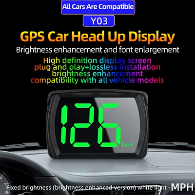 HUD Head-Up Display GPS: Vehicle HUD - y03-green-light-mph-direct-view-hud