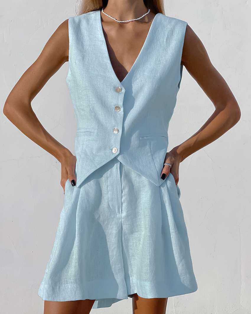 238g Weight Sleeveless Sleeve Length Cotton Fabric Type Pant Co-ord Set Sets Type 2 Pieces Set Quantity Holiday, Daily Occasion V Neck Neckline Regular Fit Fit Type Solid Color Pattern Summer Season Women's Gender Streetwear Style Holiday Daily Women's Streetwear Solid Color Cotton Pant Co-ord Set Shorts Sets 8