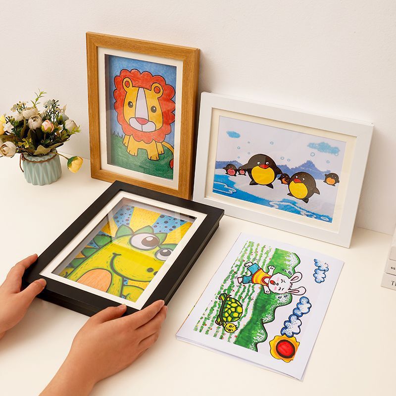 Children's Painting Framed Picture Frame Wall Decoration Storage Storage Photo Frame Magnetic Certificate Work Replaceable Spot Wholesale