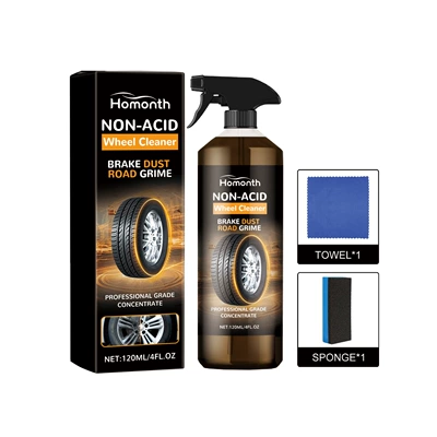 Homonth Car Tire Cleaner Set Wheel Hub Refurbishment Cleaning Polishing Maintenance Multi-Functional Cleaning Agent (Cleaning/curing agent) - 120ml-sponge-cloth