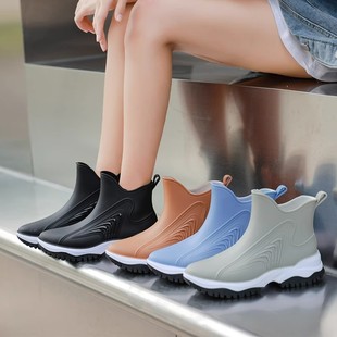 Rain Boots Women's Fashionable Outer Wear Rain Boots Short Tube Summer Water Shoes Waterproof Non-slip Kitchen Work Shoes Rainy Day Women's Shoes