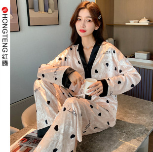 Strict selection of autumn and winter gold velvet pajamas Women's Small style long sleeve cardigan light luxury ins home clothes spring and autumn suit.