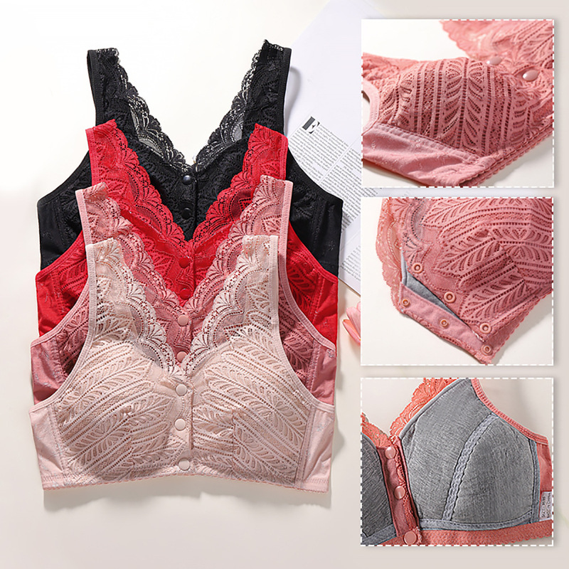 Special Offer for the Elderly, Lace Cotton Vest, No Rims, Front Buckle, Side Breasts, Push-Up Intimates, Women's Bra, Plus Size