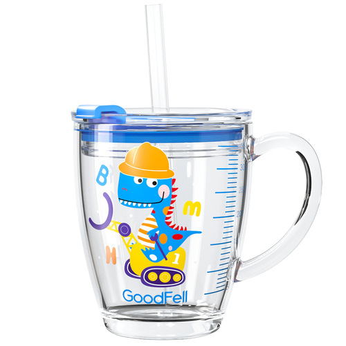 Tempered scale milk glass children's cartoon straw cup with lid student thickened high temperature resistant breakfast cup