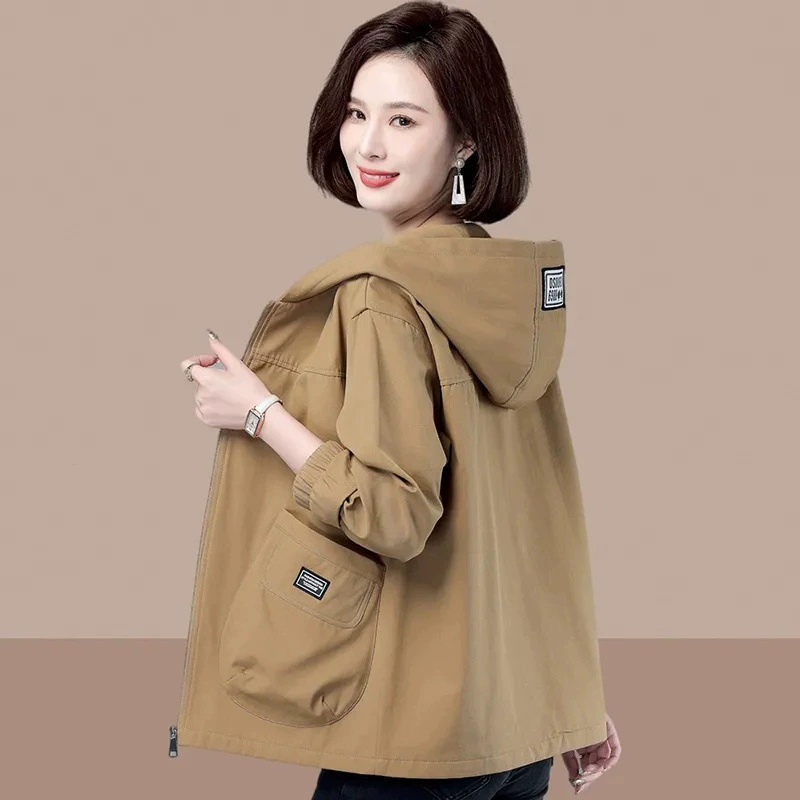 2025 [На подкладке] Короткая куртка с капюшоном для мам, женская весенне-осенняя новая повседневная свободная элегантная куртка