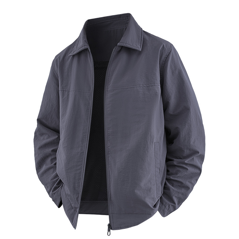 Chaqueta de otoño para hombres primavera y otoño 2025 delgada suelta multifacé casual con solapa transpirable de mediana edad con chaqueta de papá