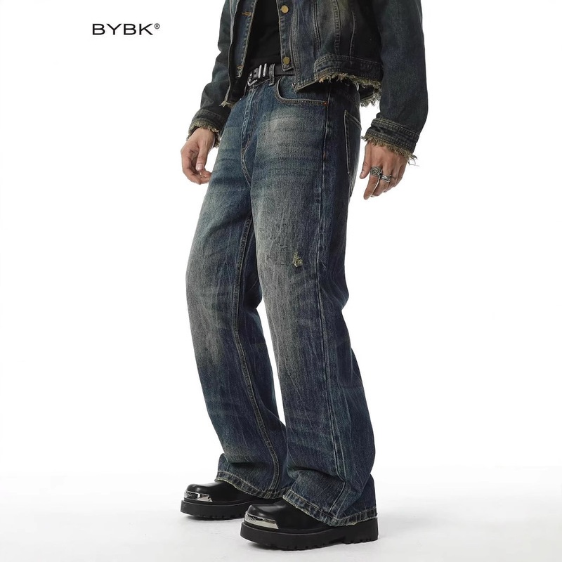 Men's Flared Wide-Leg Jeans Autumn Heavy Vintage Washed Loose Straight Casual Floor-Length Pants