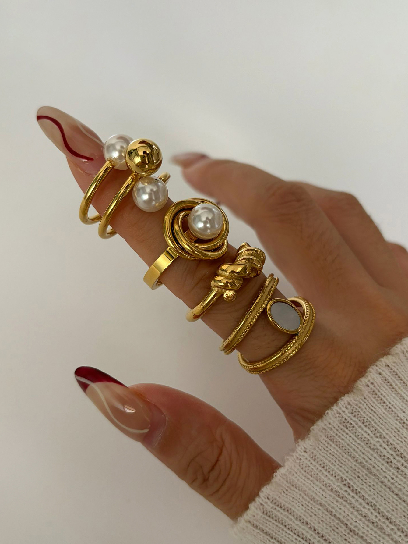 Daily, Street Occasion 18K Gold Plated 316L Stainless Steel  Geometric Waterproof Non Tarnish Surgical Steel Simple Style Commute Rings For Women's