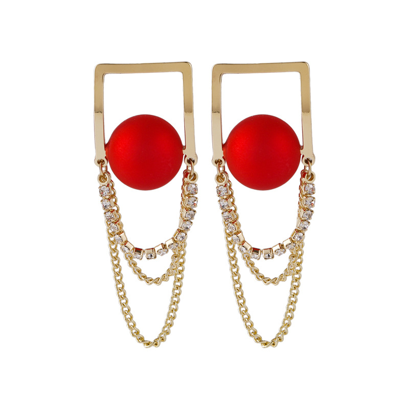 New Red Bead Petal Tassel Earrings display picture 4