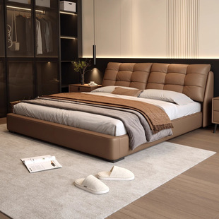 Italian Puff Bed Cream Style Master Bedroom Double Bed Modern Simple Small Apartment Cotton Candy Leather Bed Queen Bed