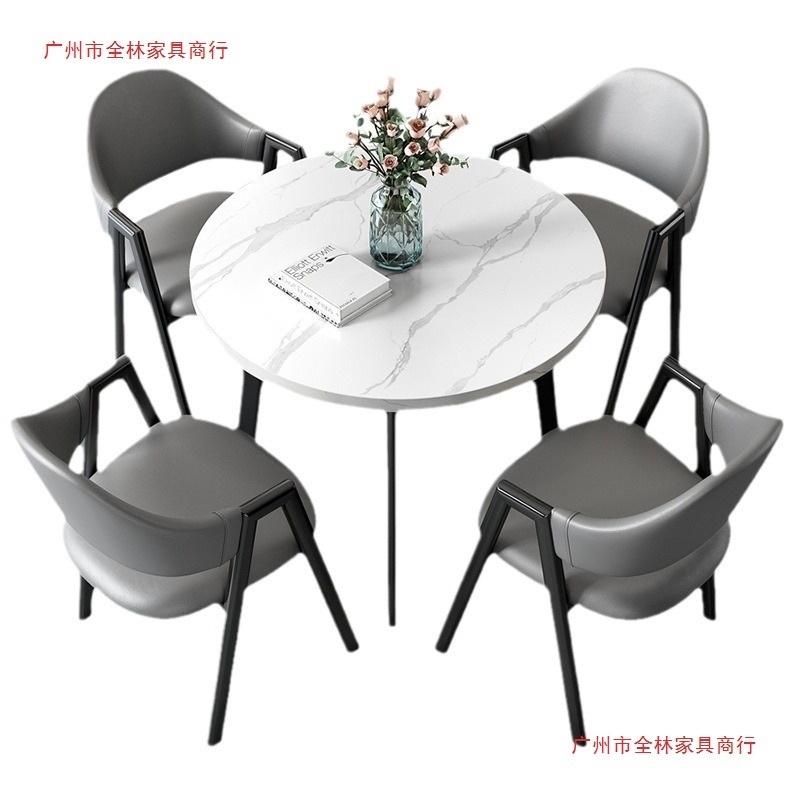 现代简约洽谈接待桌椅组合办公室家用阳台小圆桌仿岩板桌椅组合|undefined